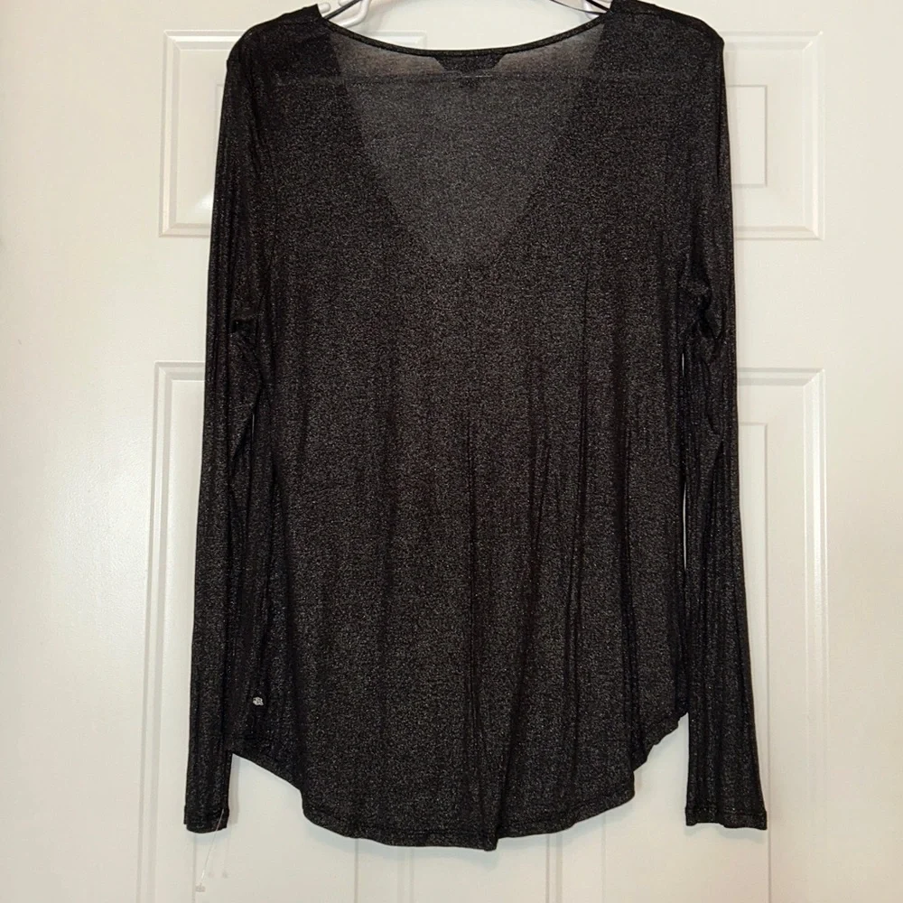 Rock & Republic Metallic LS Top L Black/Silver NWOT Draped Glam Sparkle